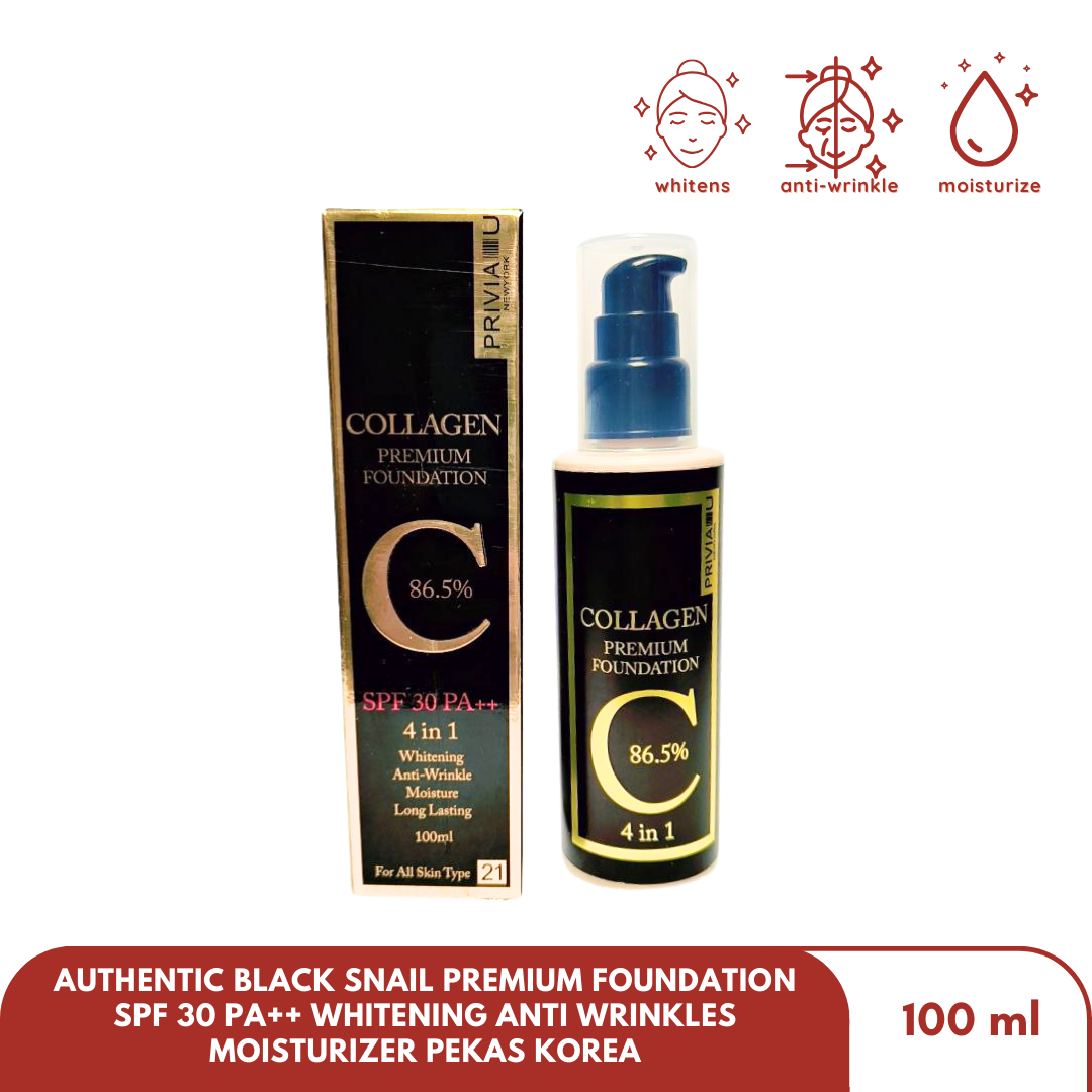 Authentic Black Snail Premium Foundation SPF 30 PA++ Whitening Anti Wrinkles Moisturizer Pekas Korea