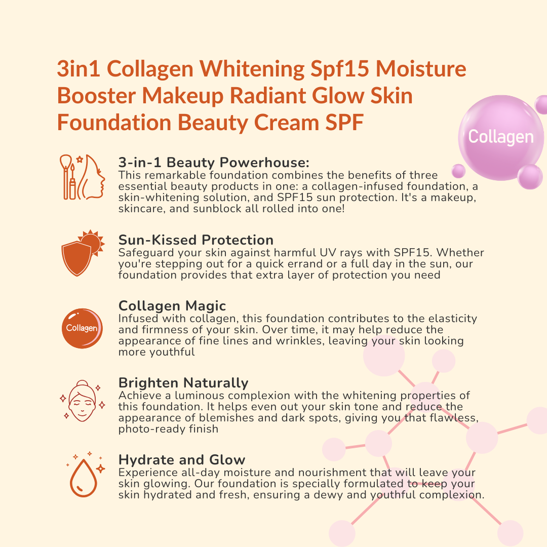 3in1 Collagen Whitening Spf15 Moisture Booster Makeup Radiant Glow Skin Foundation Beauty Cream SPF